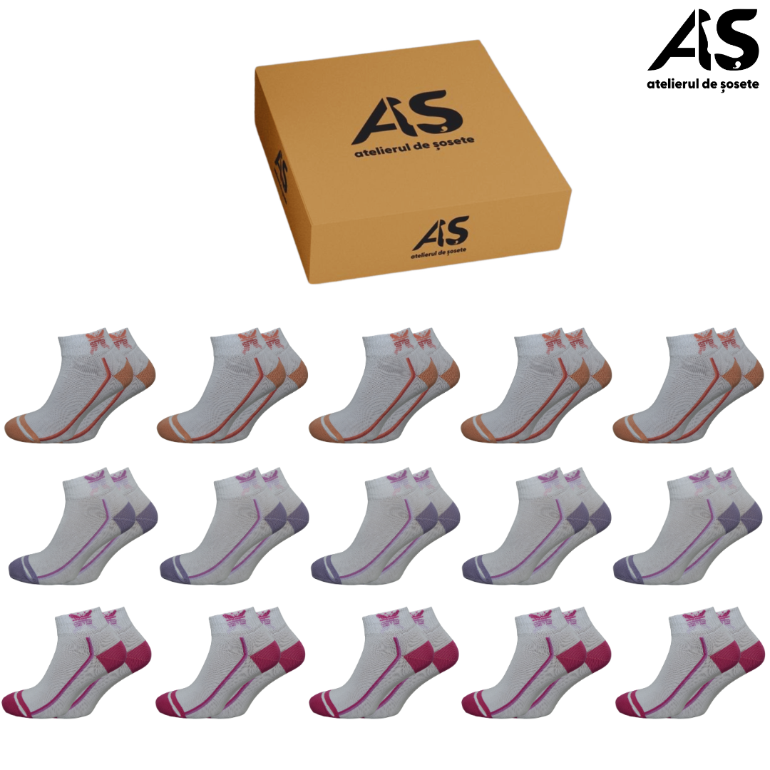 Șosete Damă Scurte cu Fluture din Bumbac Pieptănat – Set de 15 Perechi