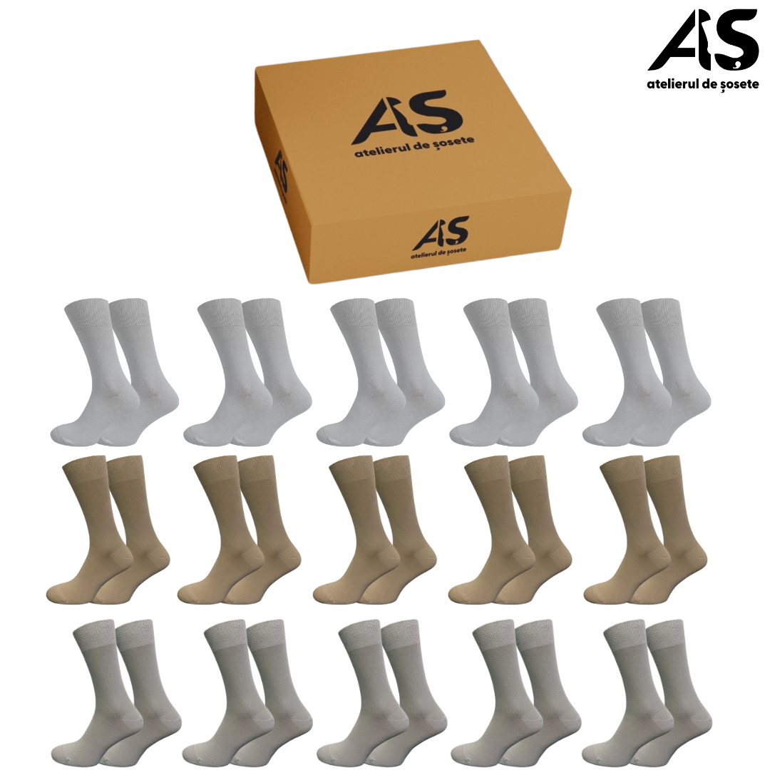 Cutie Șosete Bărbați EXTRA FINE din Bumbac – Multicolor Deschis, 15 Perechi