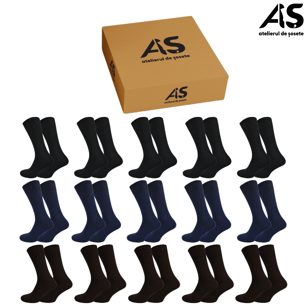 Cutie Șosete Bărbați EXTRA FINE din Bumbac – Multicolor Închis, 15 Perechi
