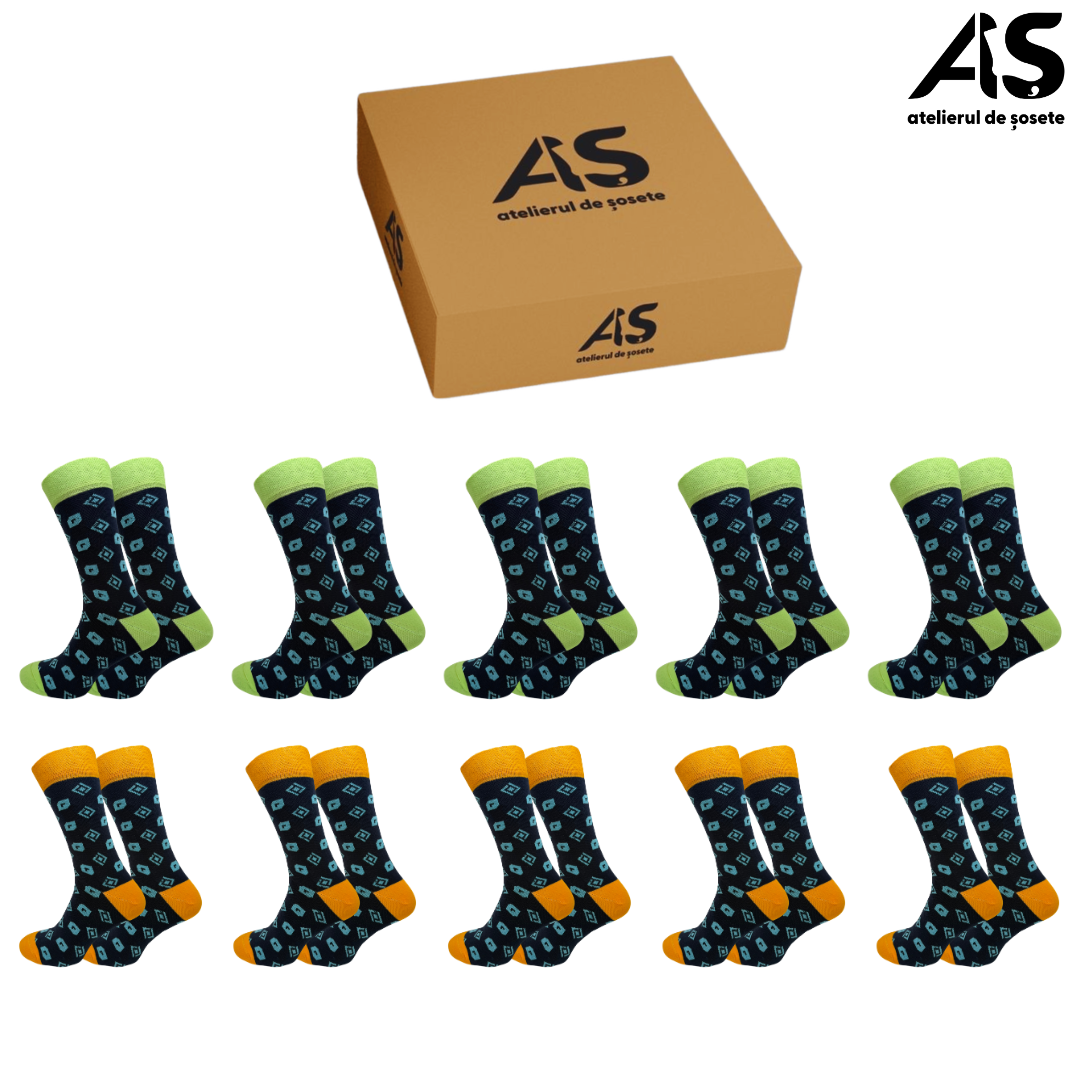 Șosete Bărbați cu Design Extravagant – Cutie 10 Perechi din Bumbac