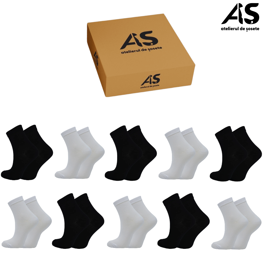 Cutie Șosete Damă Clasice Lungi din Bumbac Pieptănat – 10 Perechi