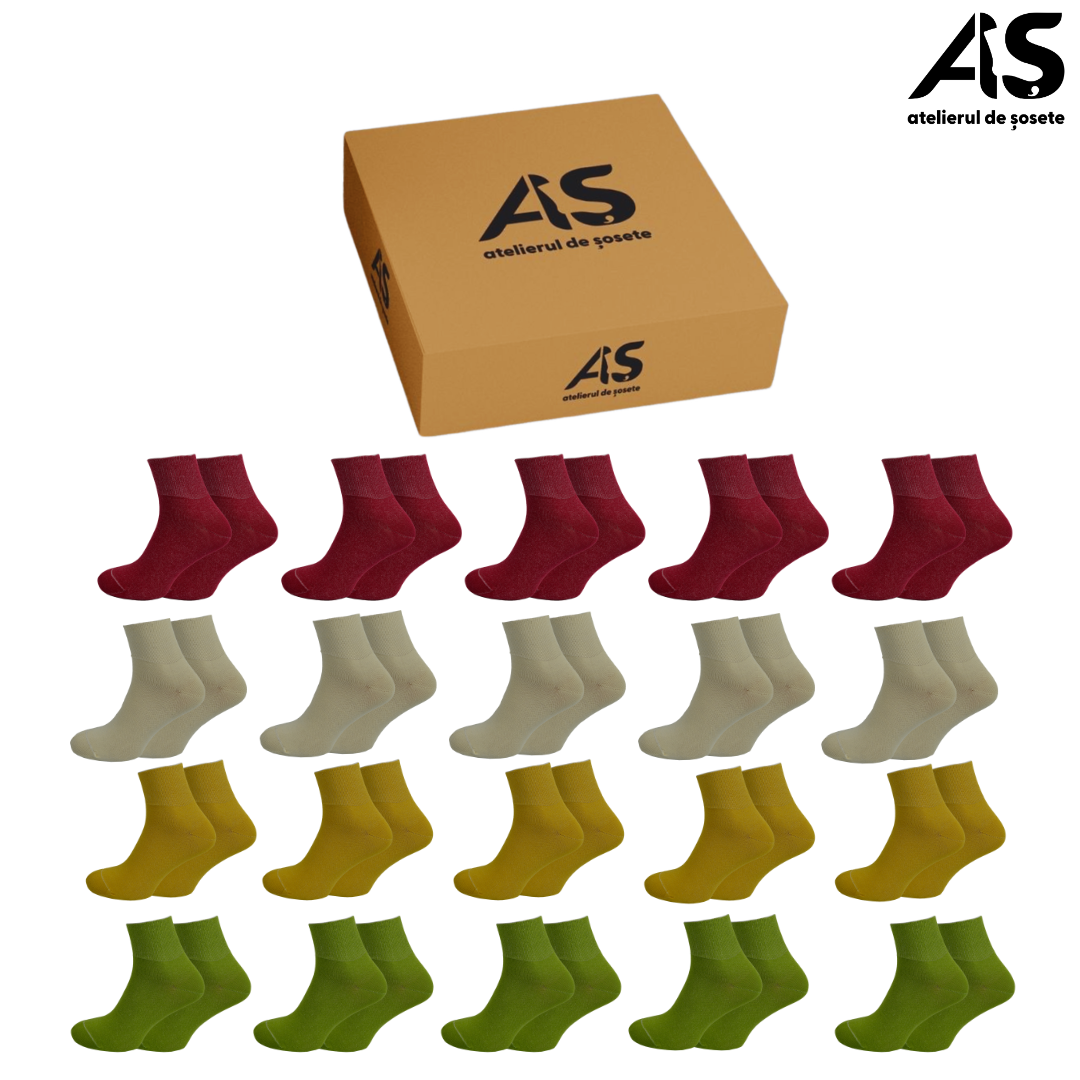 Cutie cu șosete damă Relax scurte din bumbac – fără elastic, multicolor, 20 perechi