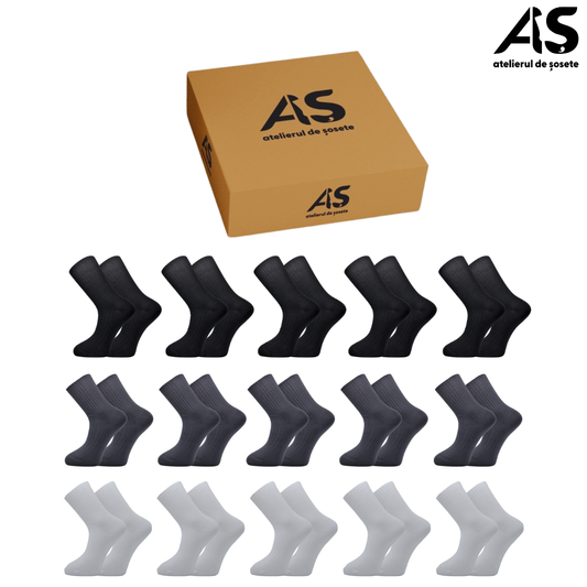 Cutie Șosete Medicinale Bărbați 100% Bumbac – Fără Elastic, Multicolor Deschis, 15 Perechi