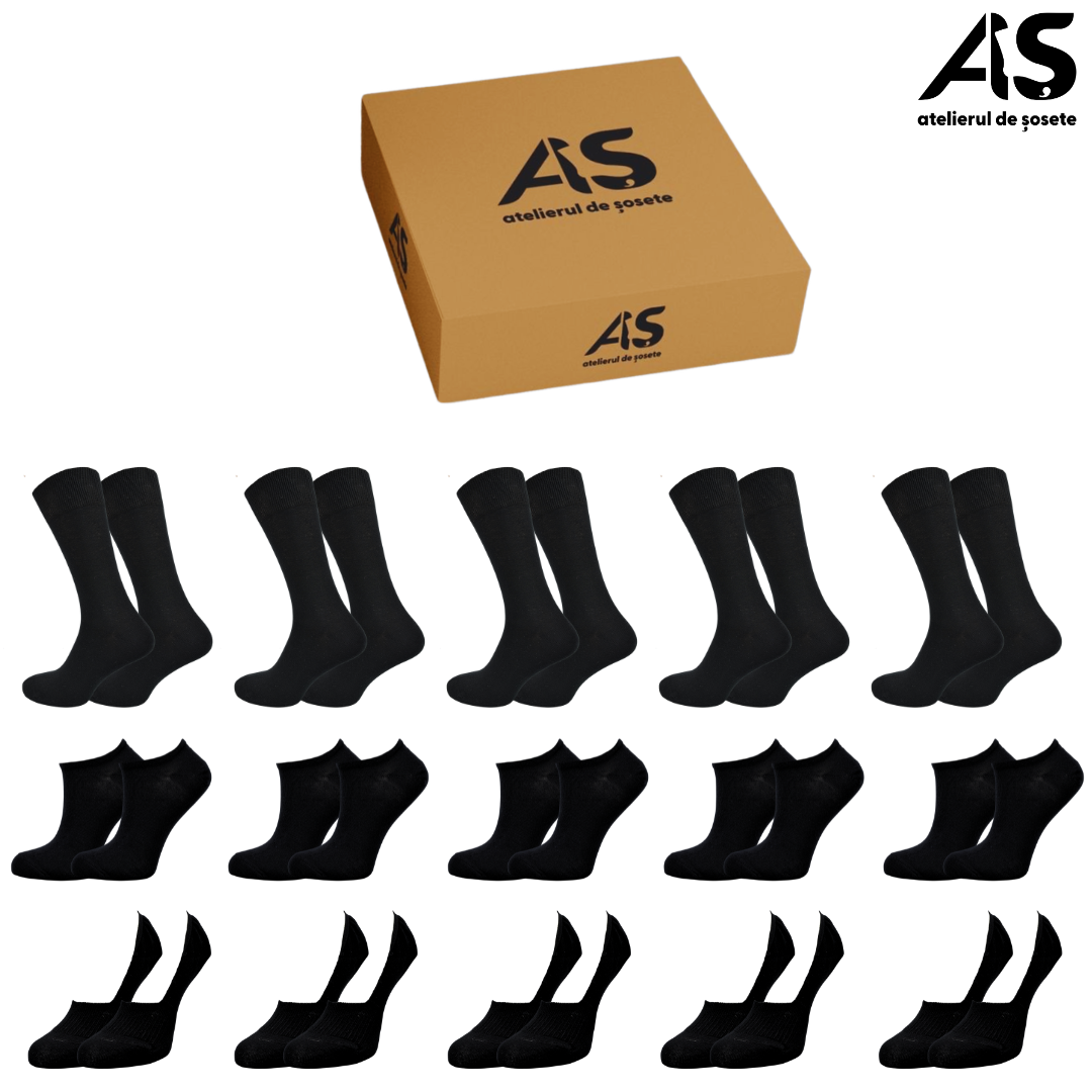Cutie Șosete Bărbați din Bumbac – 15 Perechi „Șosetele Ideale Extra Fine” | Set Complet