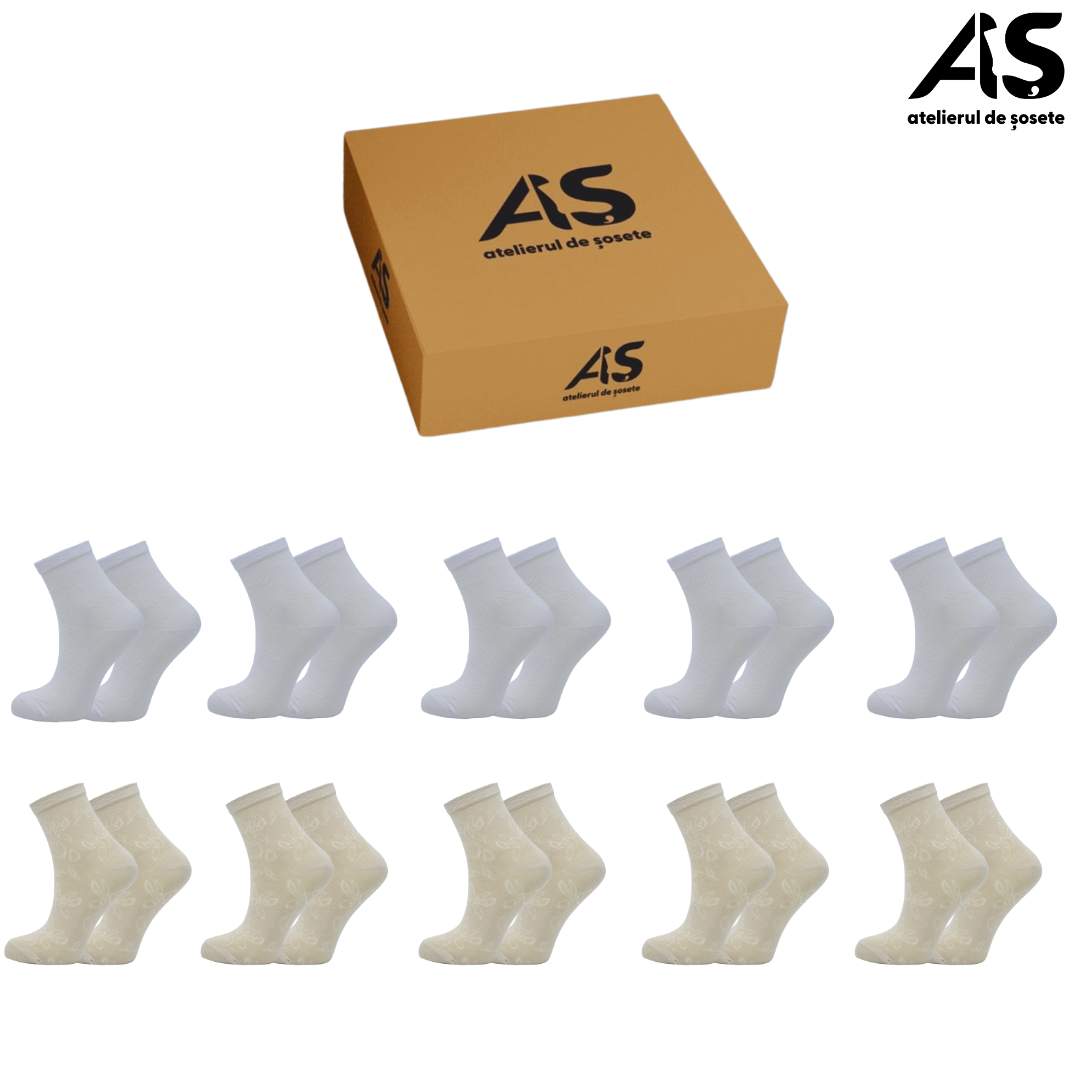 Cutie Șosete Damă Florale din Bumbac – 10 Perechi | Confort Premium