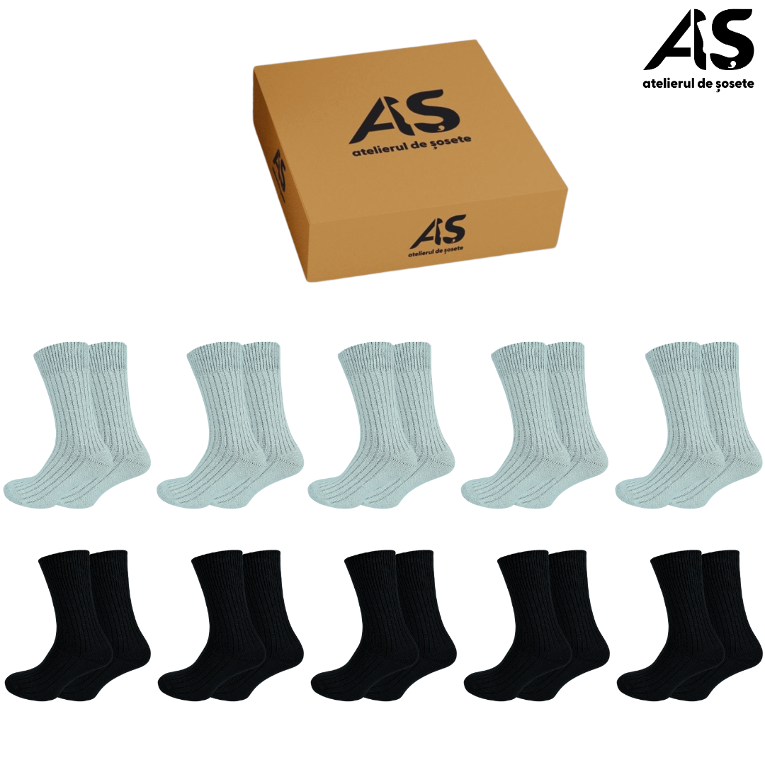 Cutie Șosete Groase Bărbați Lână & Bumbac – 10 Perechi Călduroase